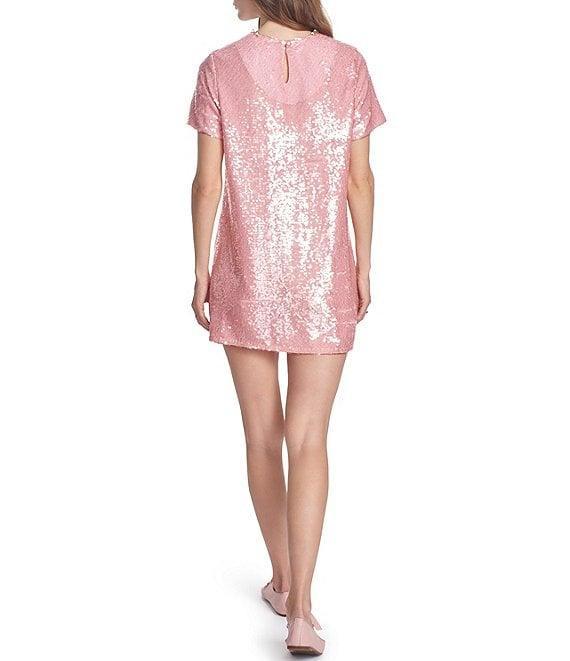 COREY LYNN CALTER Aida Sequin Mesh Round Neck Short Sleeve Dress Product Image