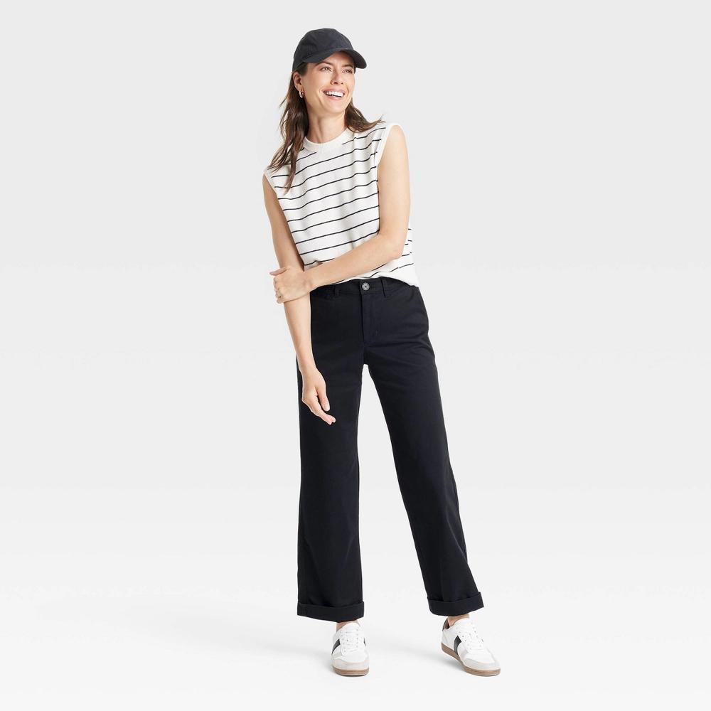 Women's Mid-Rise Straight Leg Relaxed Chino Pants - Universal Thread™ Black 00 Short: Heavyweight Twill, Slash Pockets Product Image