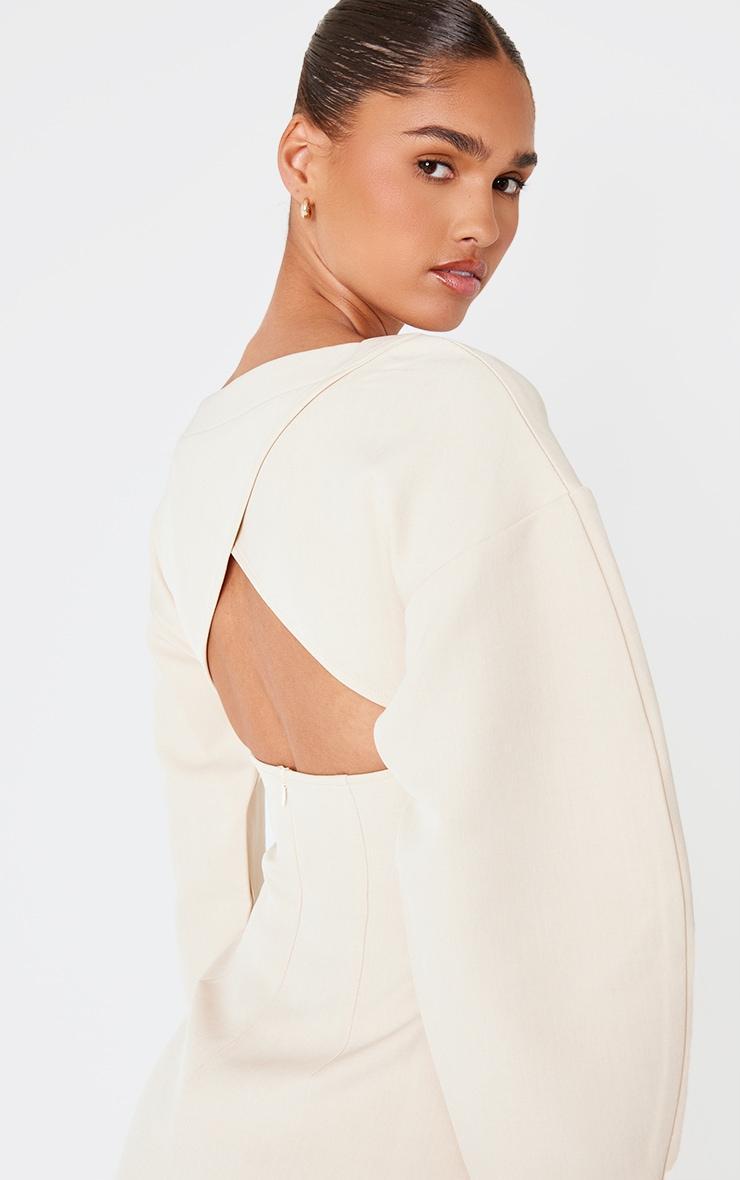 Beige Tailored Long Sleeve Shift Dress Product Image