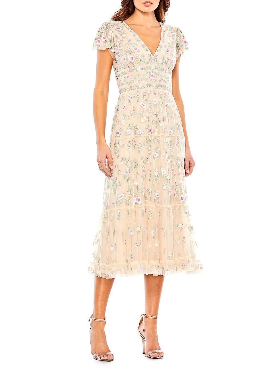 Mac Duggal Short Flutter Sleeve Plunge V-Neck Floral Print A Product Image