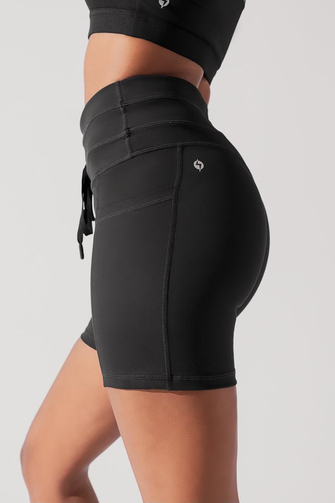 Cargo Midi Short with Pockets - Black Product Image