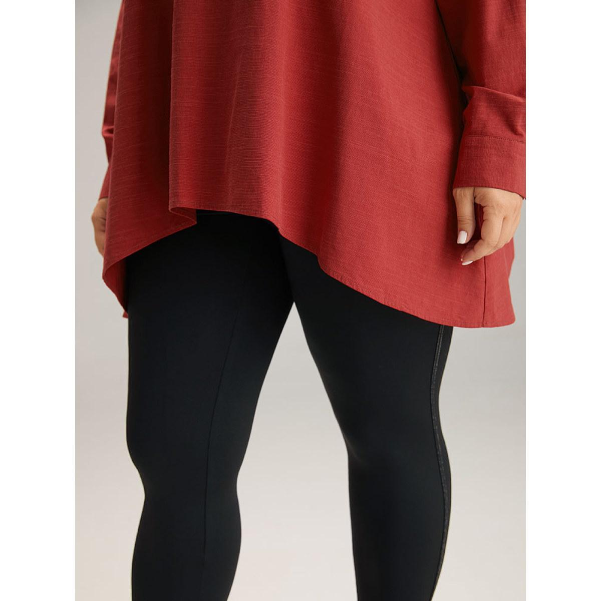 Plus Size Scarlet Cotton Curved Hem Button Down Blouse Women Office Long Sleeve Shirt collar Work Blouses BloomChic 18-20/2X Product Image