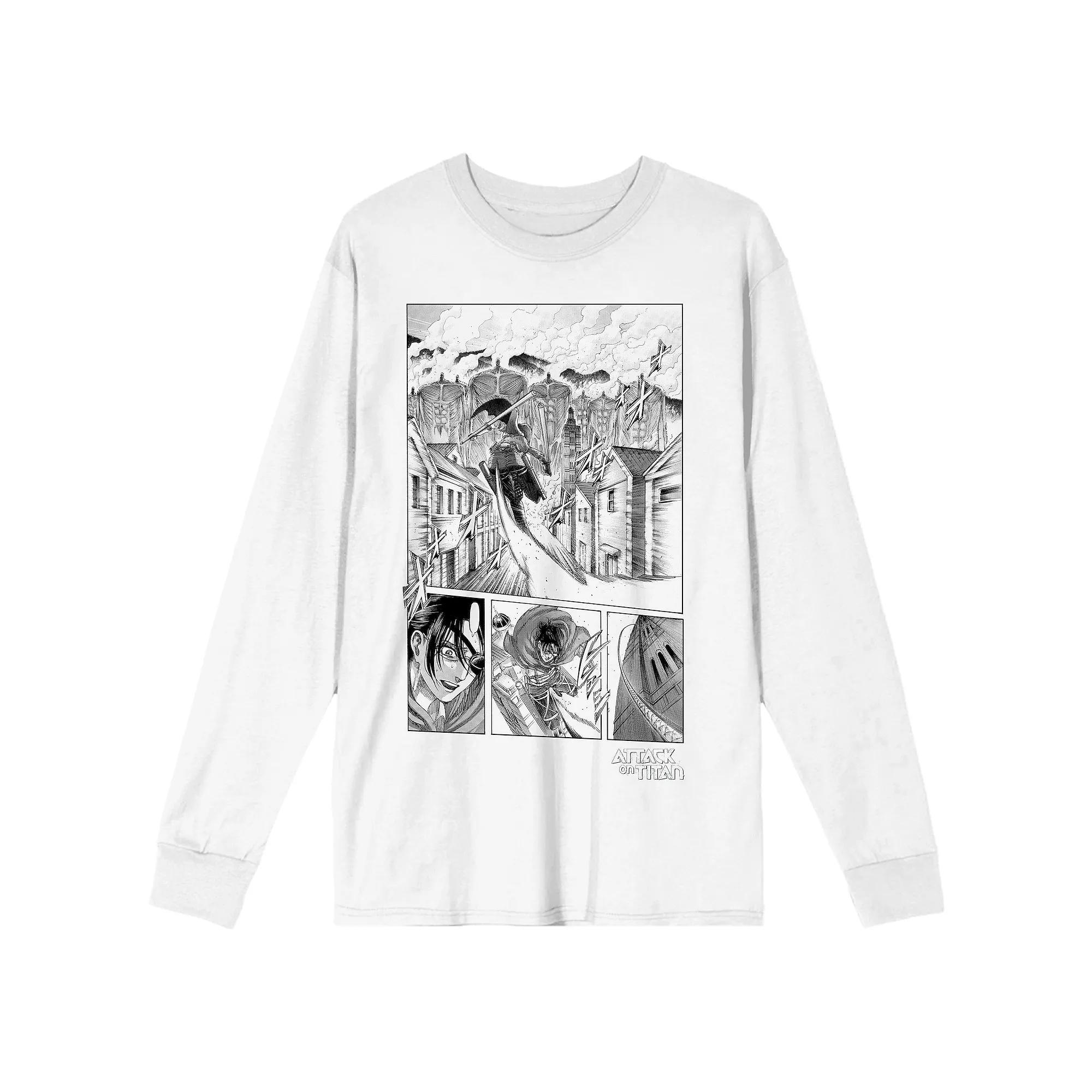 Men's Bioworld Attack On Titan Manga Panels Long Sleeve Graphic Tee, Size: Small 36, White Product Image