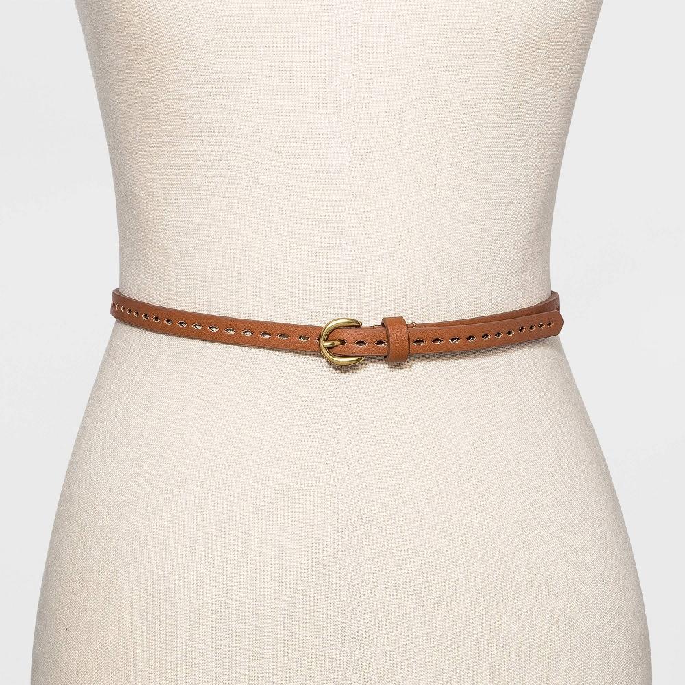 Women's 3pk Laser Cut Belt - Universal Thread™ BlackBrown M: Adjustable Strap, Solid Pattern, Skinny Style Product Image