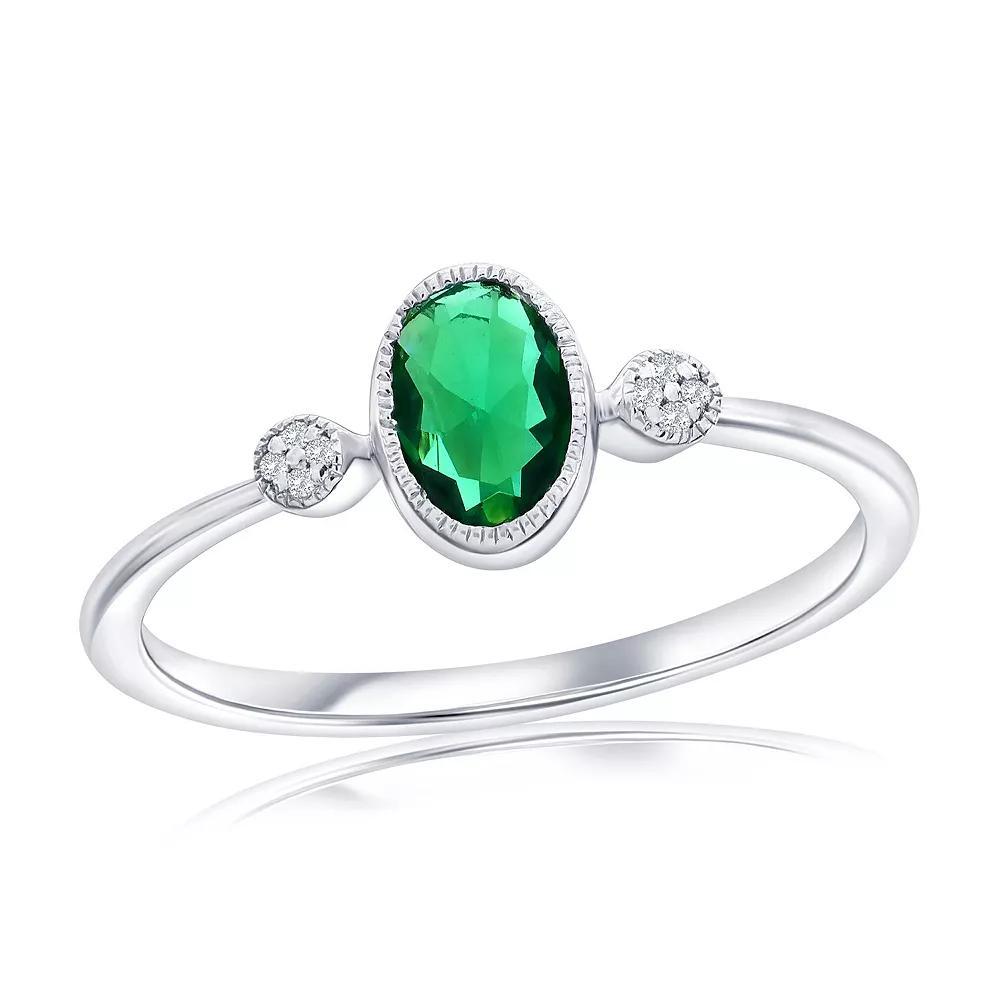 Divine Gold Sterling Silver Lab-Created Emerald & Diamond Accent Oval Ring, Women's, Size: 8 Product Image