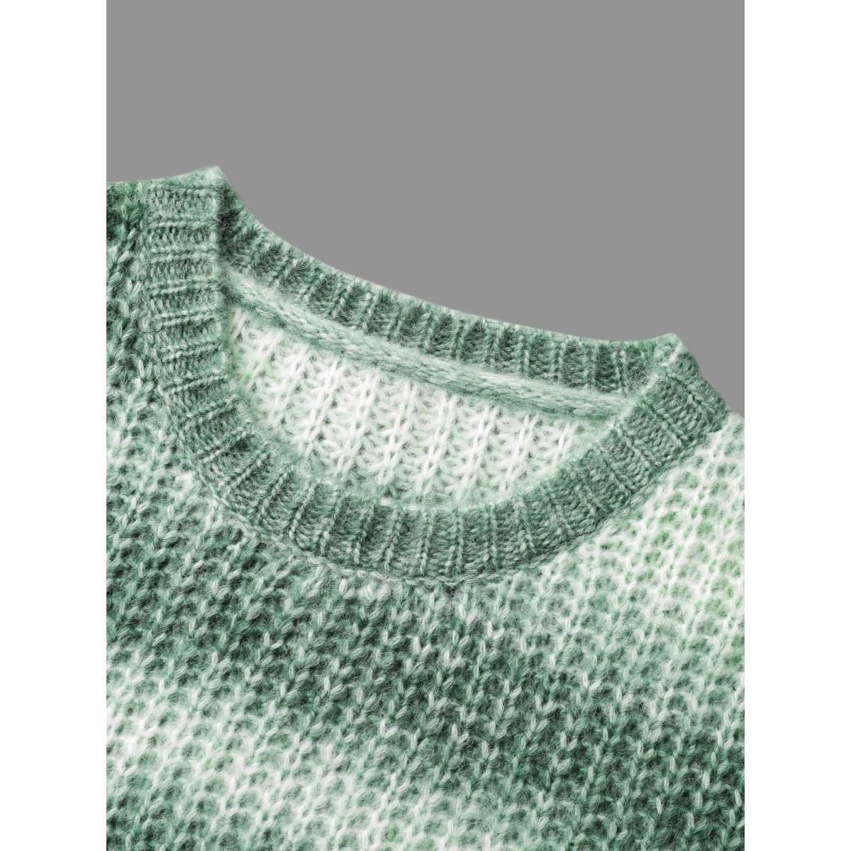 Plus Size Striped Ribbed Knit Drop Shoulder Pullover Moss Women Casual Loose Long Sleeve Round Neck Everyday Pullovers BloomChic 28/5X Product Image