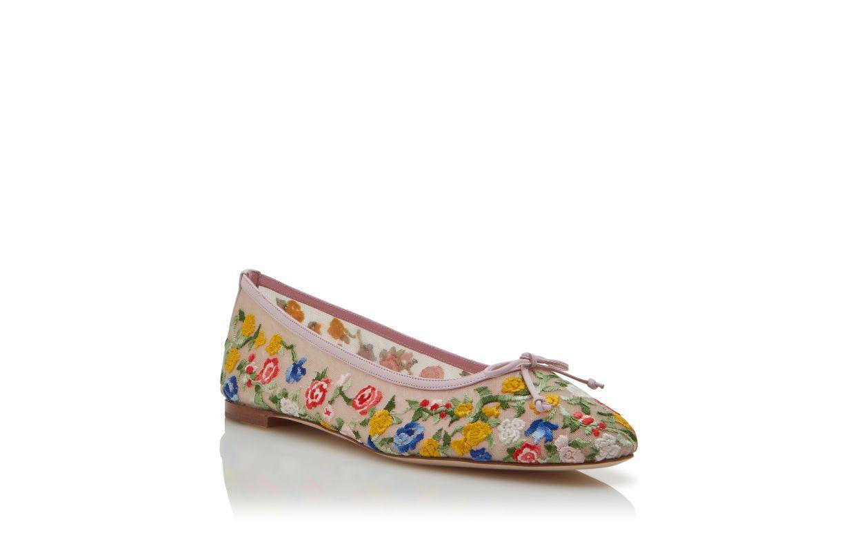 VERDINO Multicoloured Mesh Floral Embroidered Ballerina Flats Product Image
