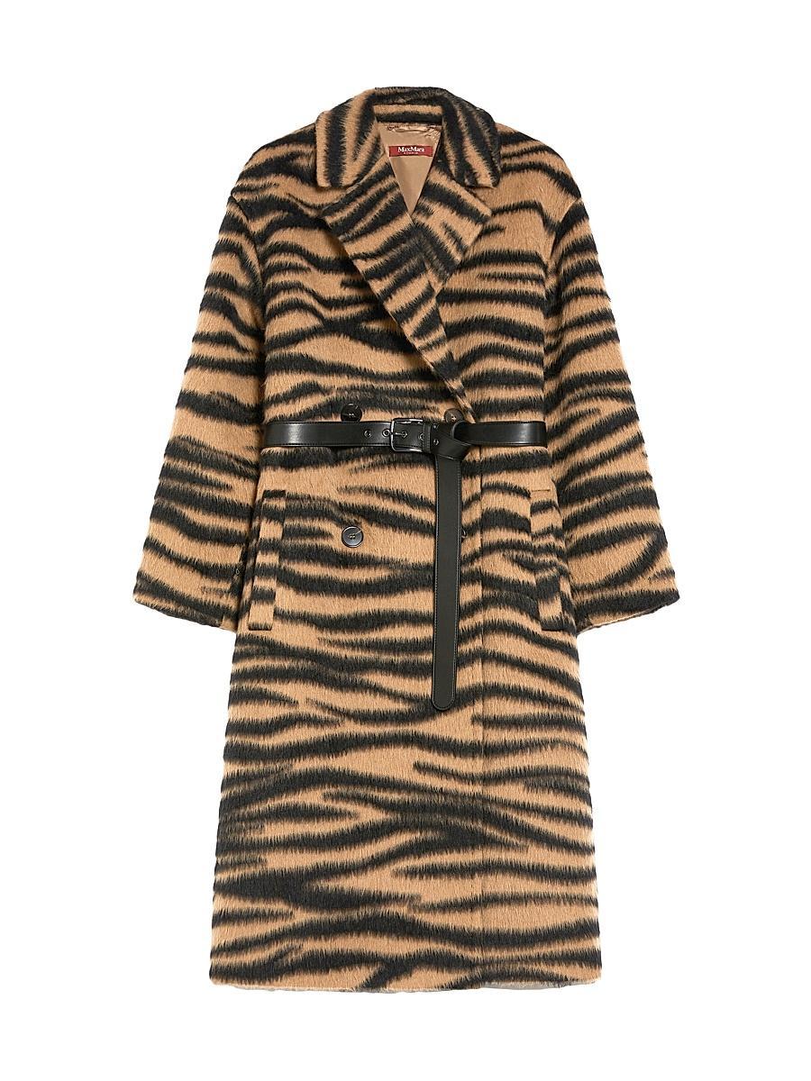 Womens Vidim Belted Tiger-Printed Wool-Alpaca Coat Product Image