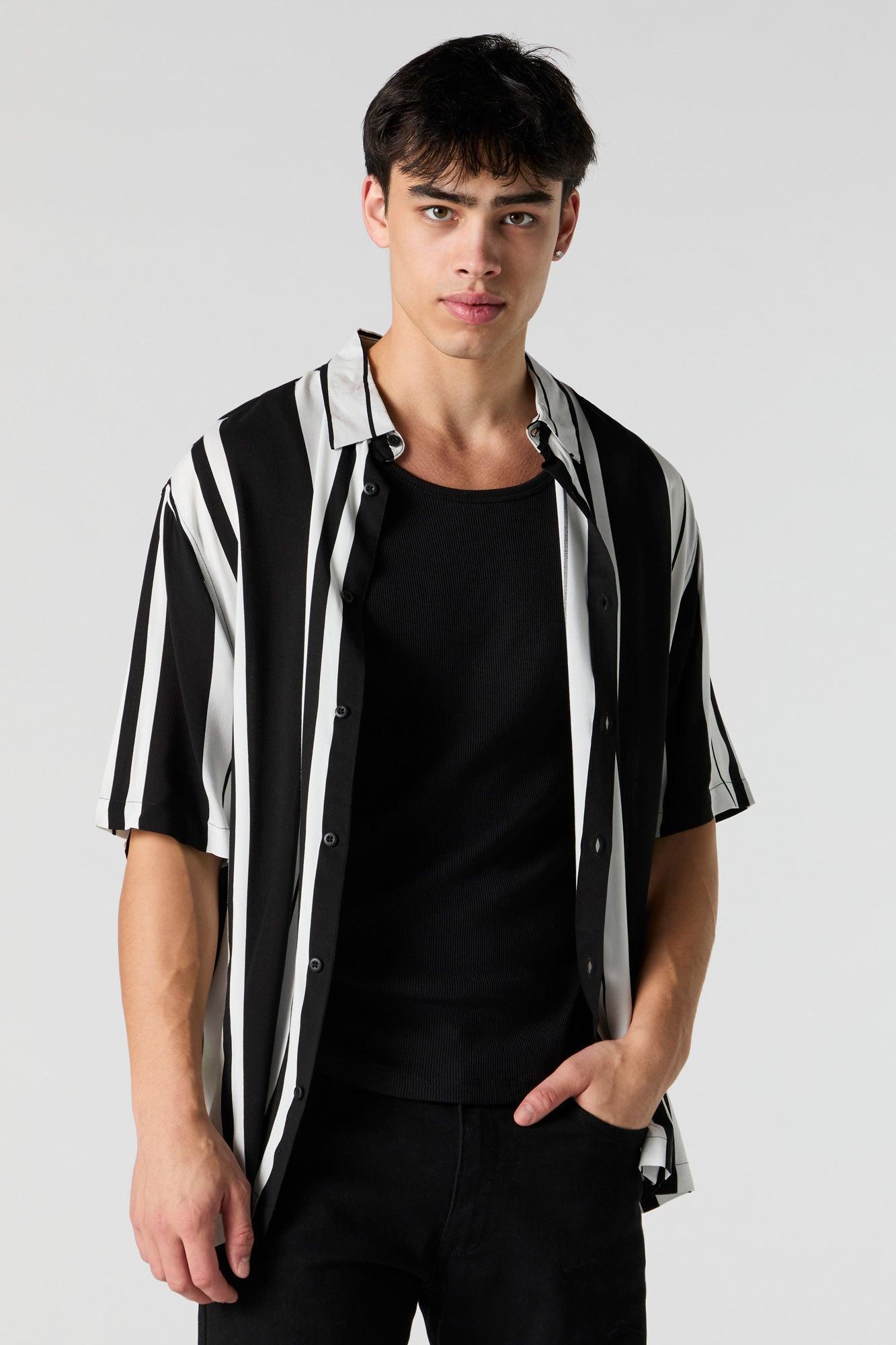 Black and White Print Button-Up Top Male Product Image