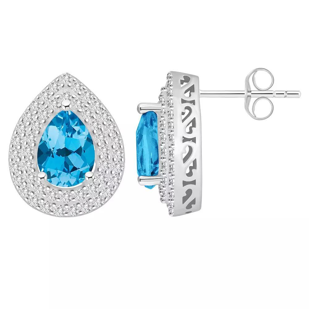 Celebration Gems Sterling Silver Teardrop Swiss Blue Topaz & White Topaz Double Halo Stud Earrings, Women's Product Image