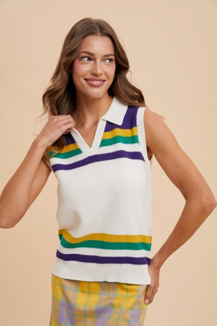 Striped Sleeveless Polo Product Image