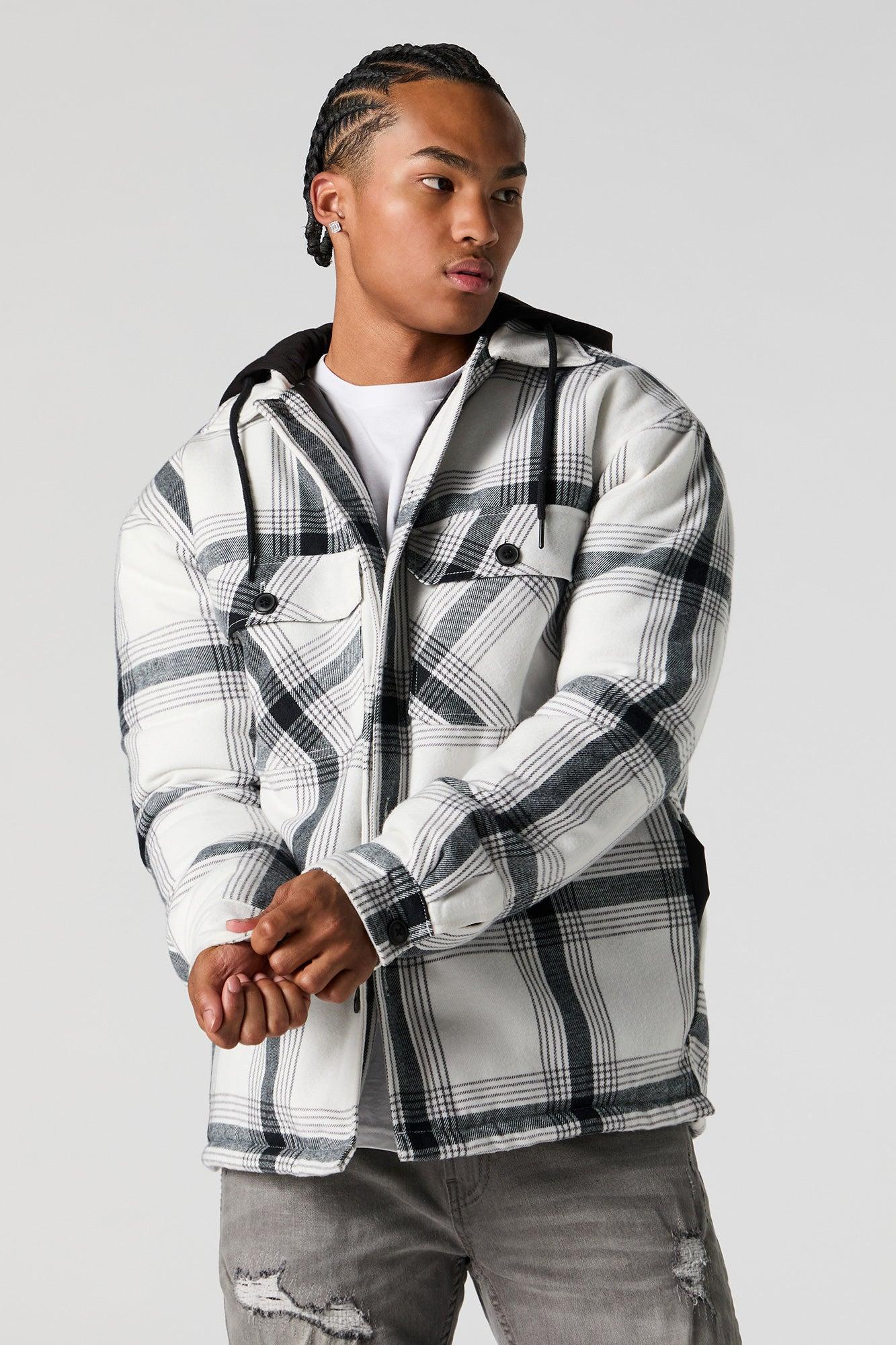 Plaid Hooded Shacket Male Product Image