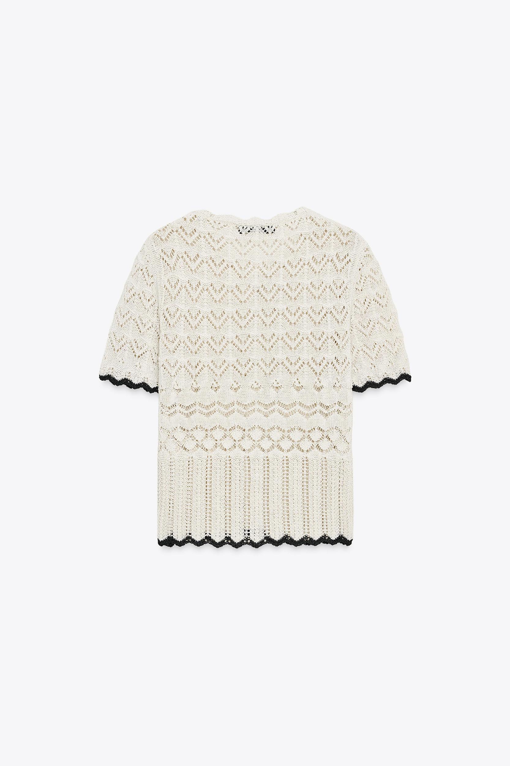 POINTELLE KNIT SHORT SLEEVE CARDIGAN Product Image