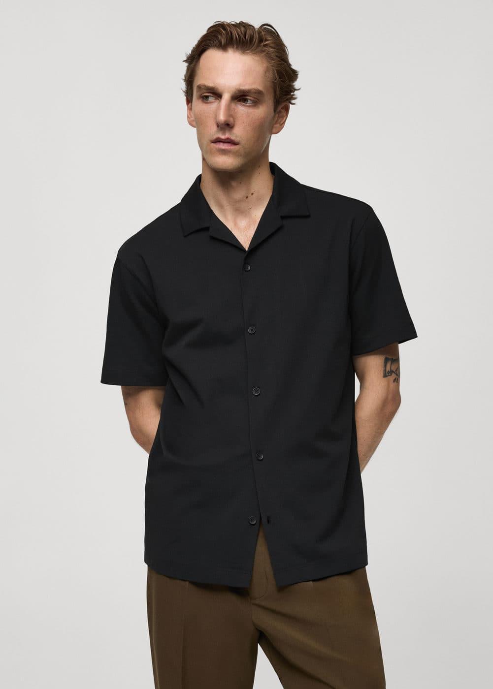 Bowling collar cotton shirt - Men | MANGO USA Product Image
