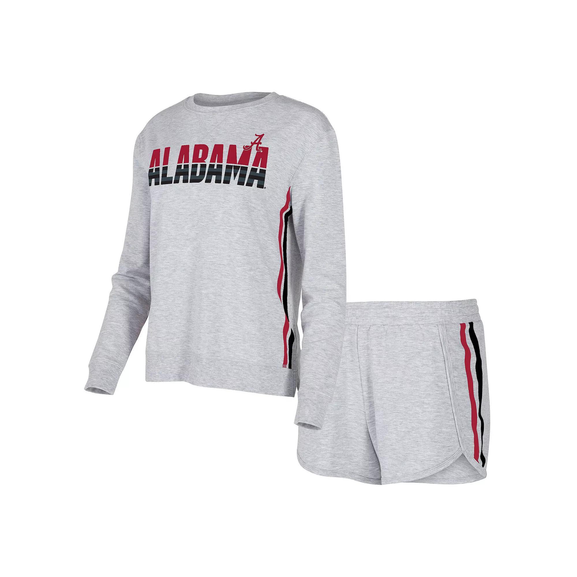 Women's Concepts Sport Gray Alabama Crimson Tide Cedar Tri-Blend Long Sleeve T-Shirt & Shorts Sleep Set, Size: XL, Grey Product Image