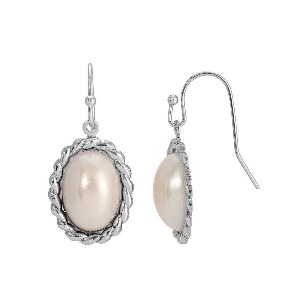 1928 Silver Tone Oval Simulated Pearl Drop Earrings, Womens, White Product Image