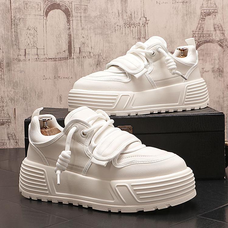 Plain Lace-Up Platform Sneakers Product Image