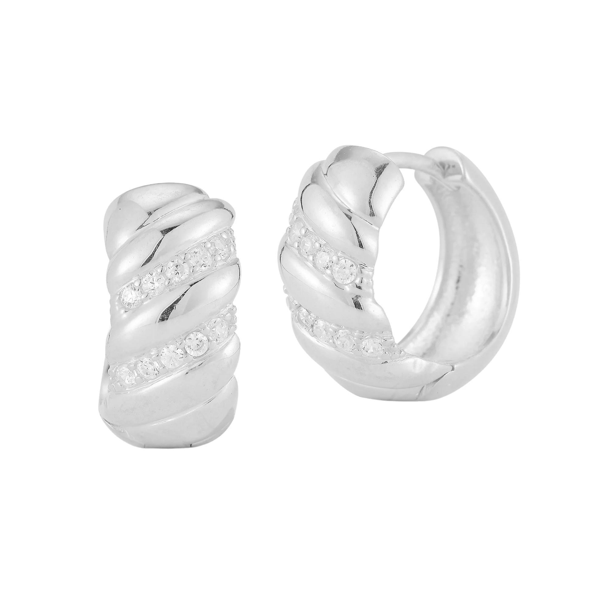 Sunkissed Sterling Cubic Zirconia Twist Hoop Earrings, Women's, Silver Tone Product Image