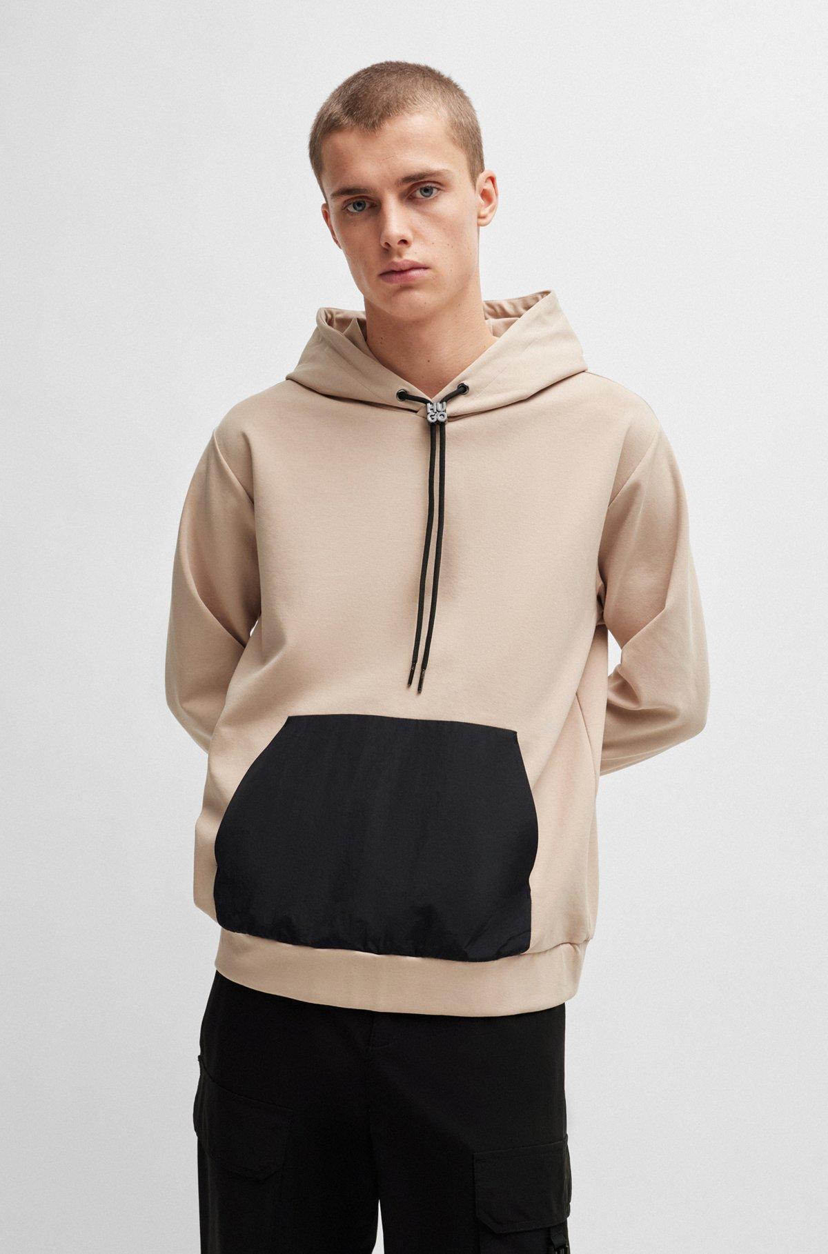 Relaxed-fit hoodie in stretch cotton with contrast pocket Product Image