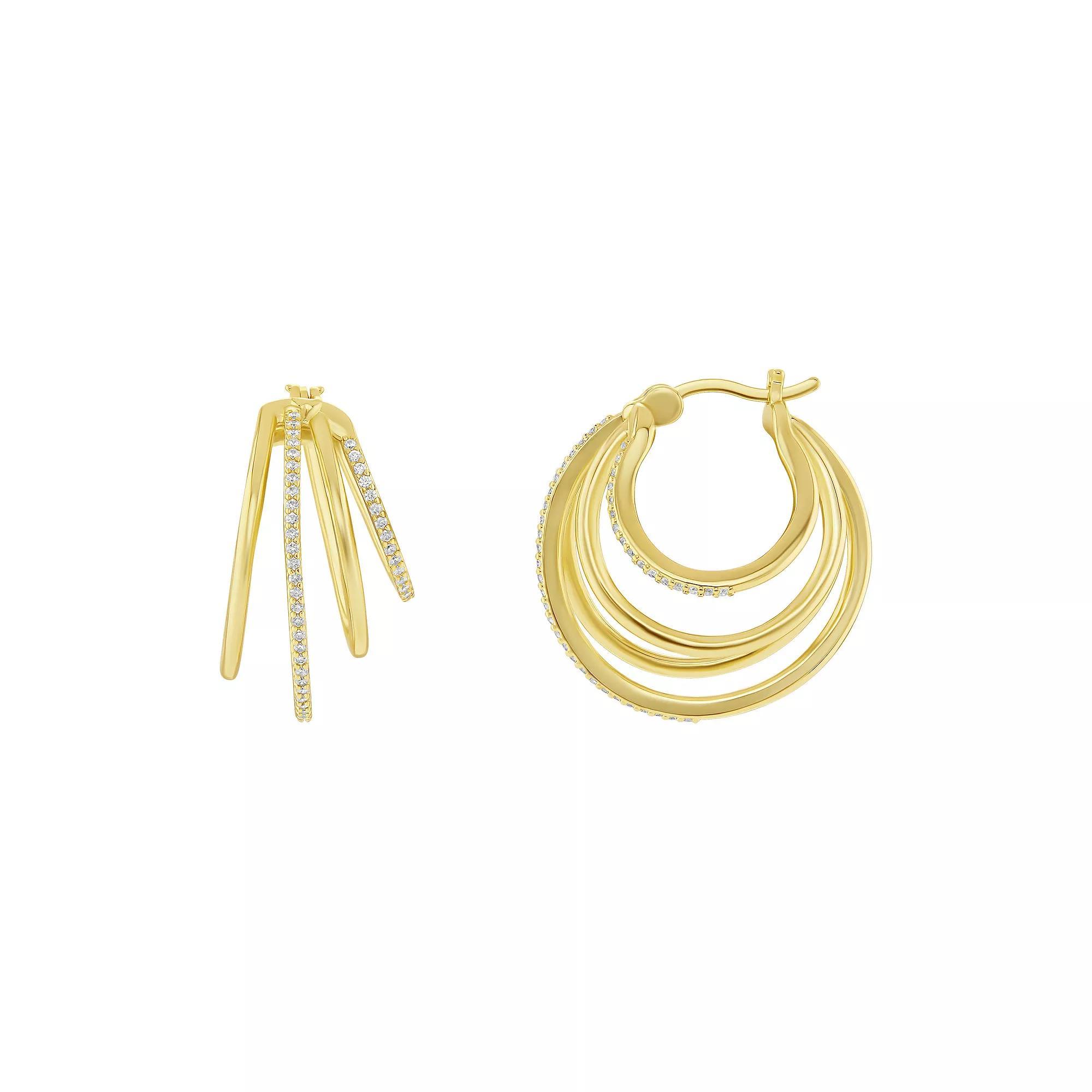 PRIMROSE Gold Tone Pave Cubic Zirconia 4 Row Hoop Earrings, Women's Product Image
