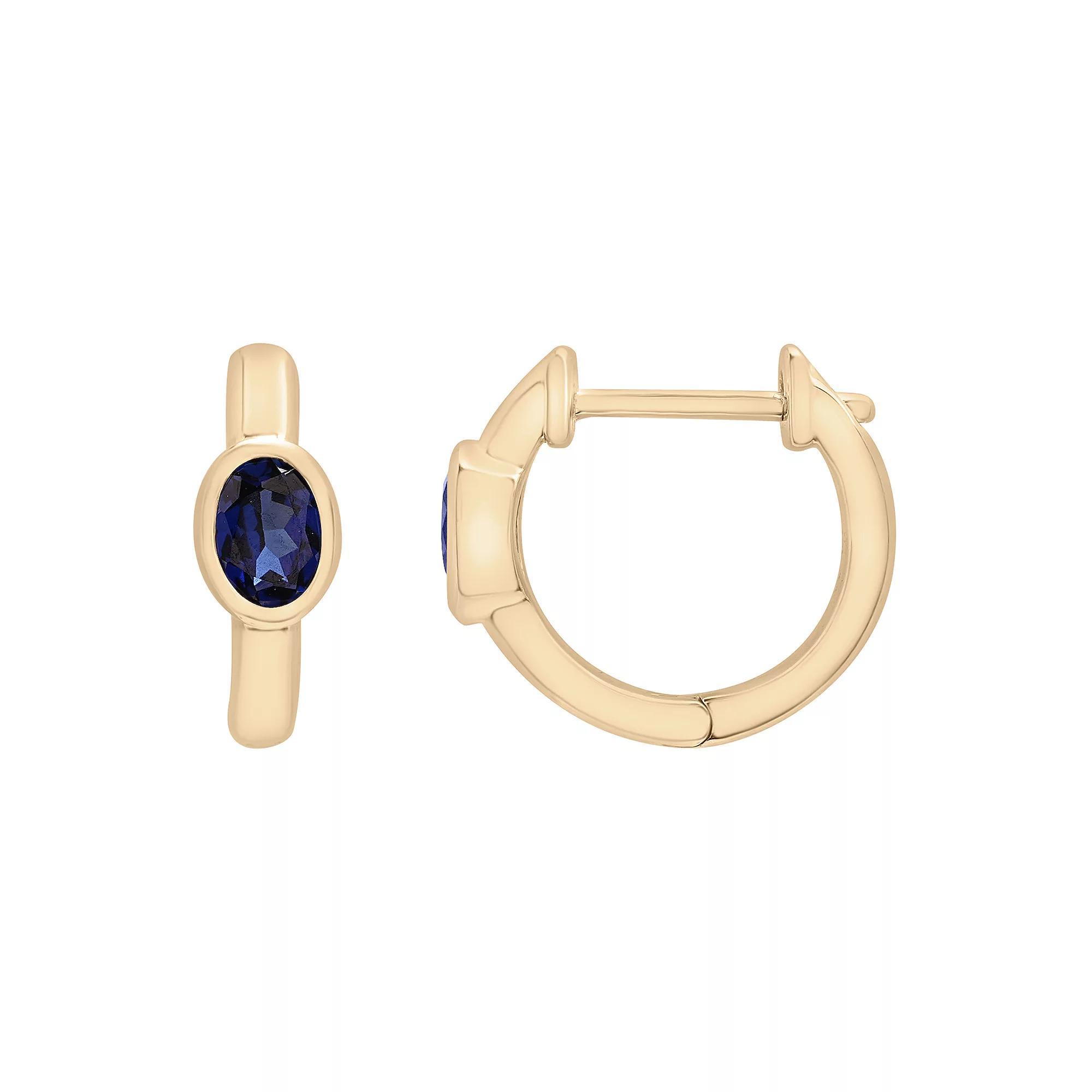 14k Gold Over Sterling Silver Lab-Created Stone Hoop Earrings, Women's, Cr Blue Blue Product Image