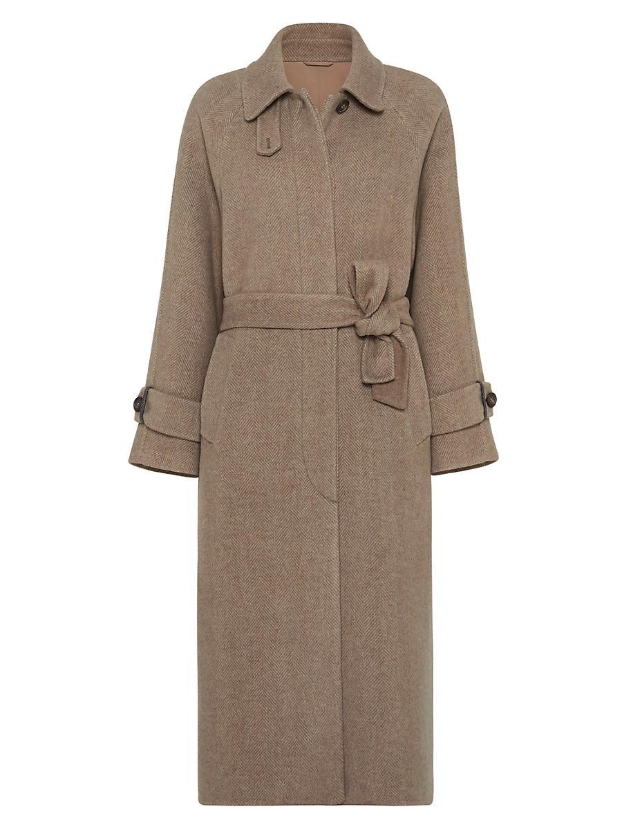 Womens Hand Crafted Virgin Wool and Cashmere Double Chevron Cloth Trench Coat Product Image