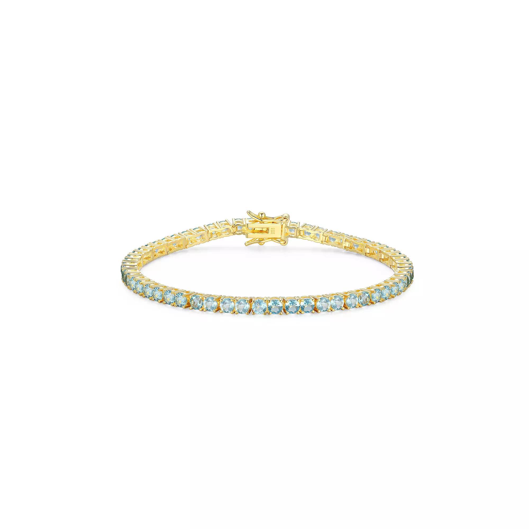 18k Gold over Silver Birthstone Tennis Bracelet, Women's, Size: 7.25", Genuine Blue Topaz Dec Product Image
