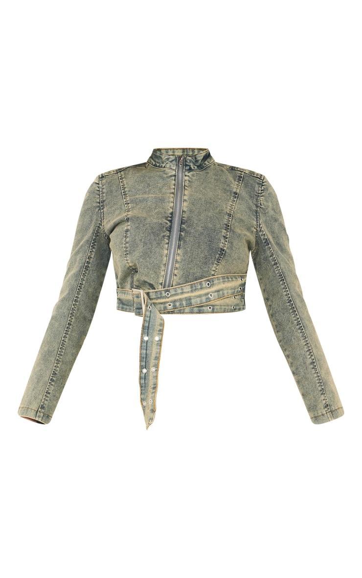 Petite Vintage Wash Denim Belt Detail Jacket Product Image