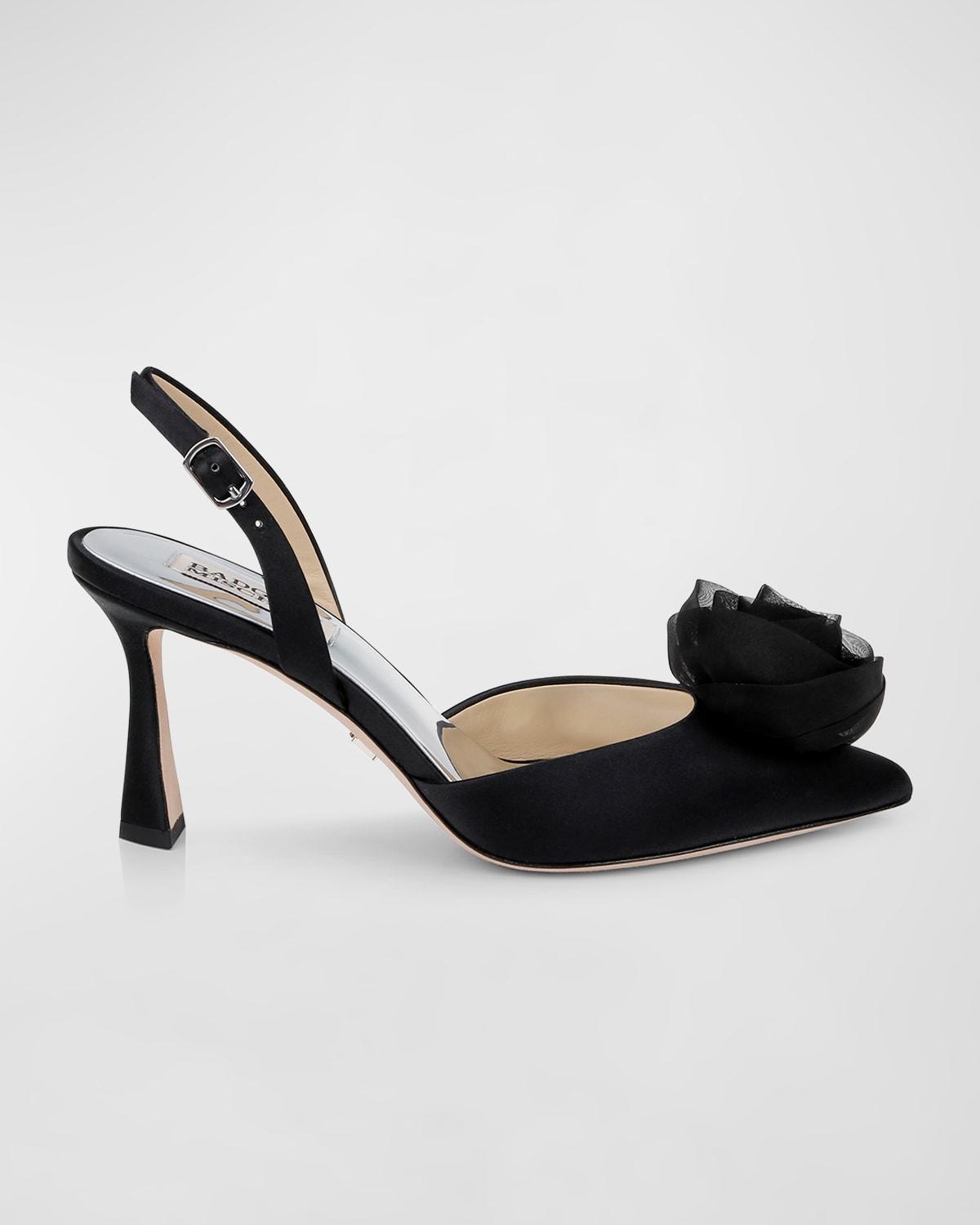 Carlise Satin Tulle Rose Slingback Pumps Product Image