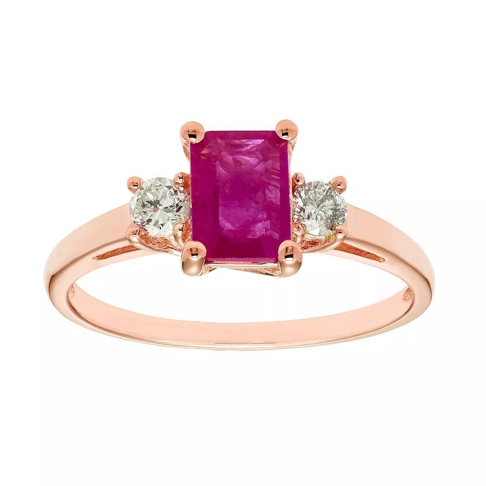 The Regal Collection 14k Gold Ruby & 1/5 Carat T.W. IGL Certified Diamond 3-Stone Ring, Women's, Size: 7, Pink Product Image