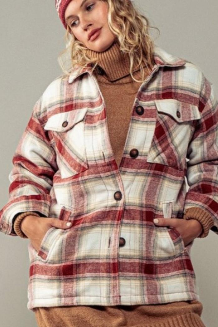 Checkered Sherpa Lining Oversized Button Jacket Product Image