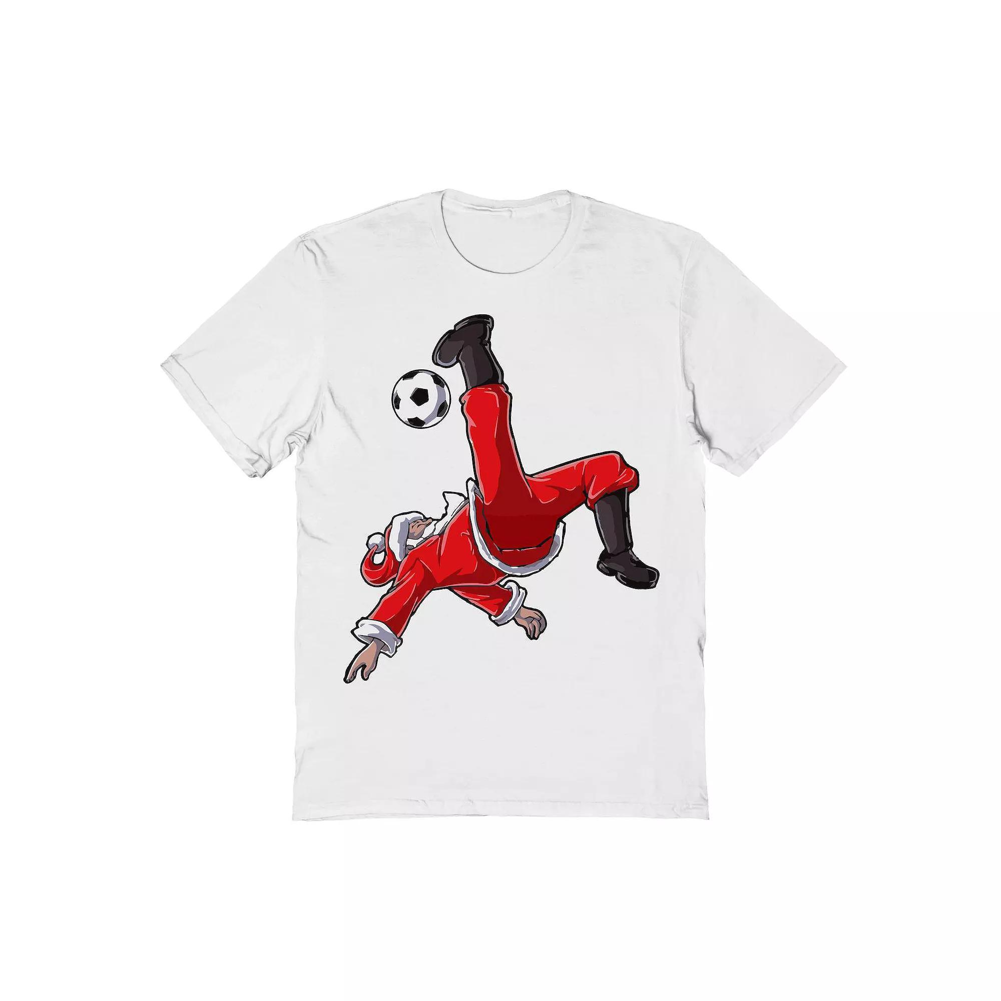 Men's Santa Soccer Football Christmas Graphic Tee, Size: XXL, White Product Image