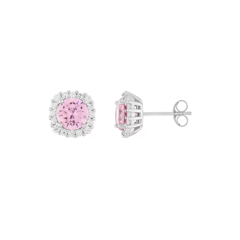 Celebration Gems 10k White Gold Gemstone & Lab-Created White Sapphire Halo Stud Earrings, Women's, Red Product Image
