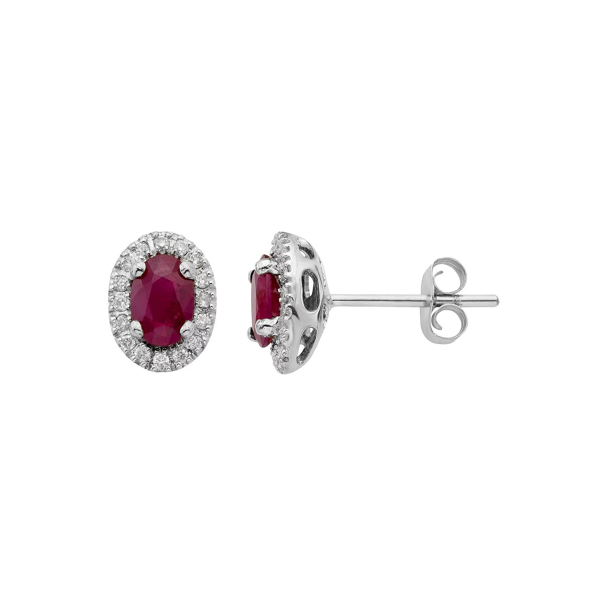 14k Rose Gold 1/6 Carat T.W. IGL Certified Diamond & Ruby Oval Earrings, Women's, Yellow Product Image