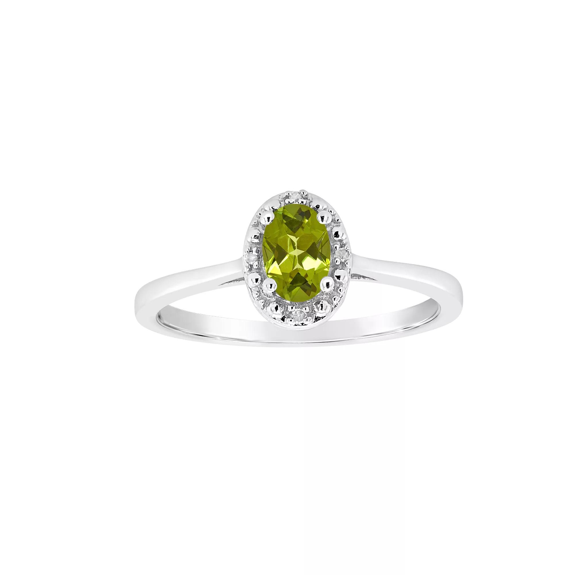 Celebration Gems Sterling Silver Oval Genuine Garnet Diamond Accent Frame Ring, Womens Peridot Product Image