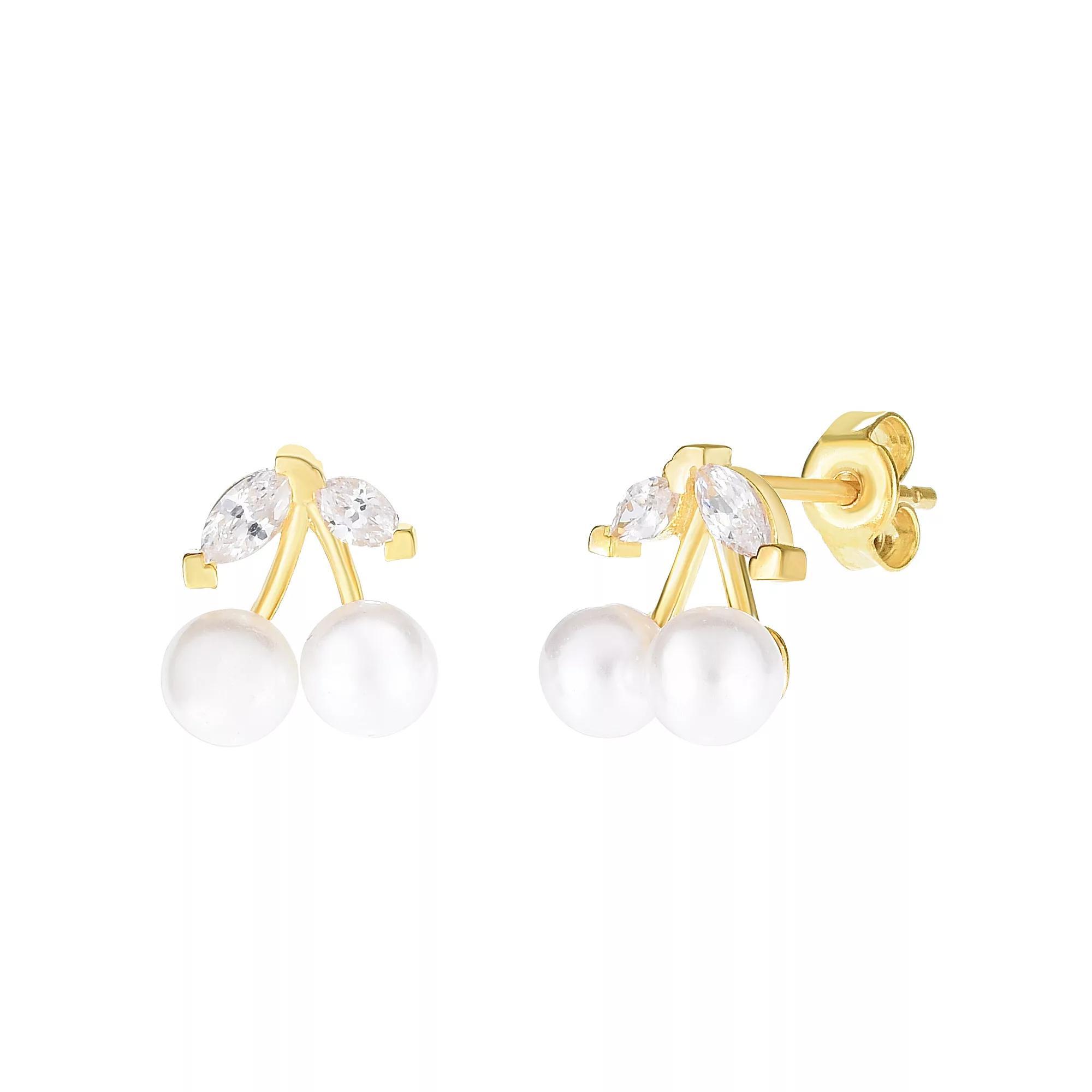 Sunkissed Sterling Cubic Zirconia and Freshwater Cultured Pearl Cherry Stud Earrings, Women's, Gold Tone Product Image