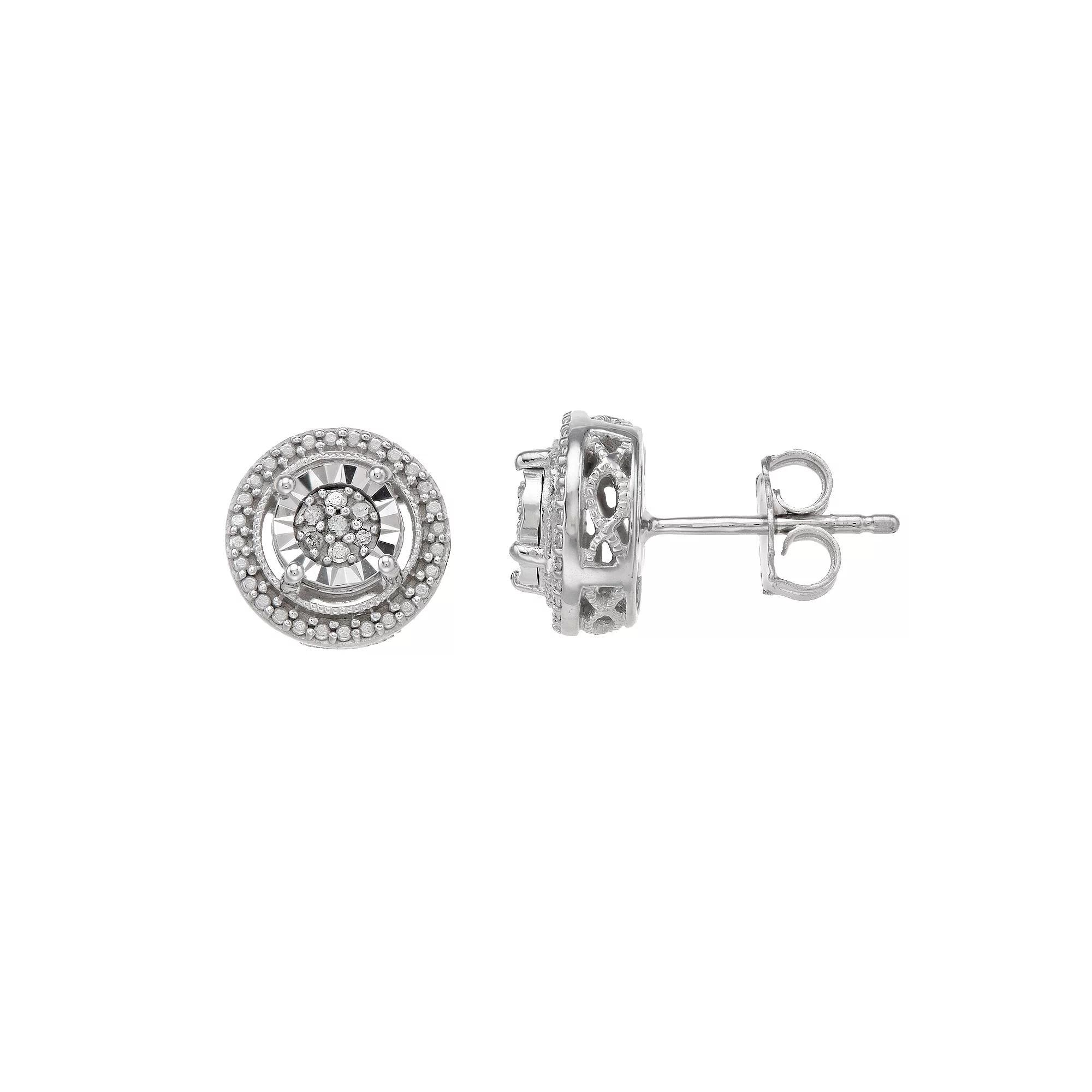 Diamond Facets Sterling Silver 1/20 Carat T.W. Diamond Round Cluster Stud Earrings, Women's, Size: 18" Product Image