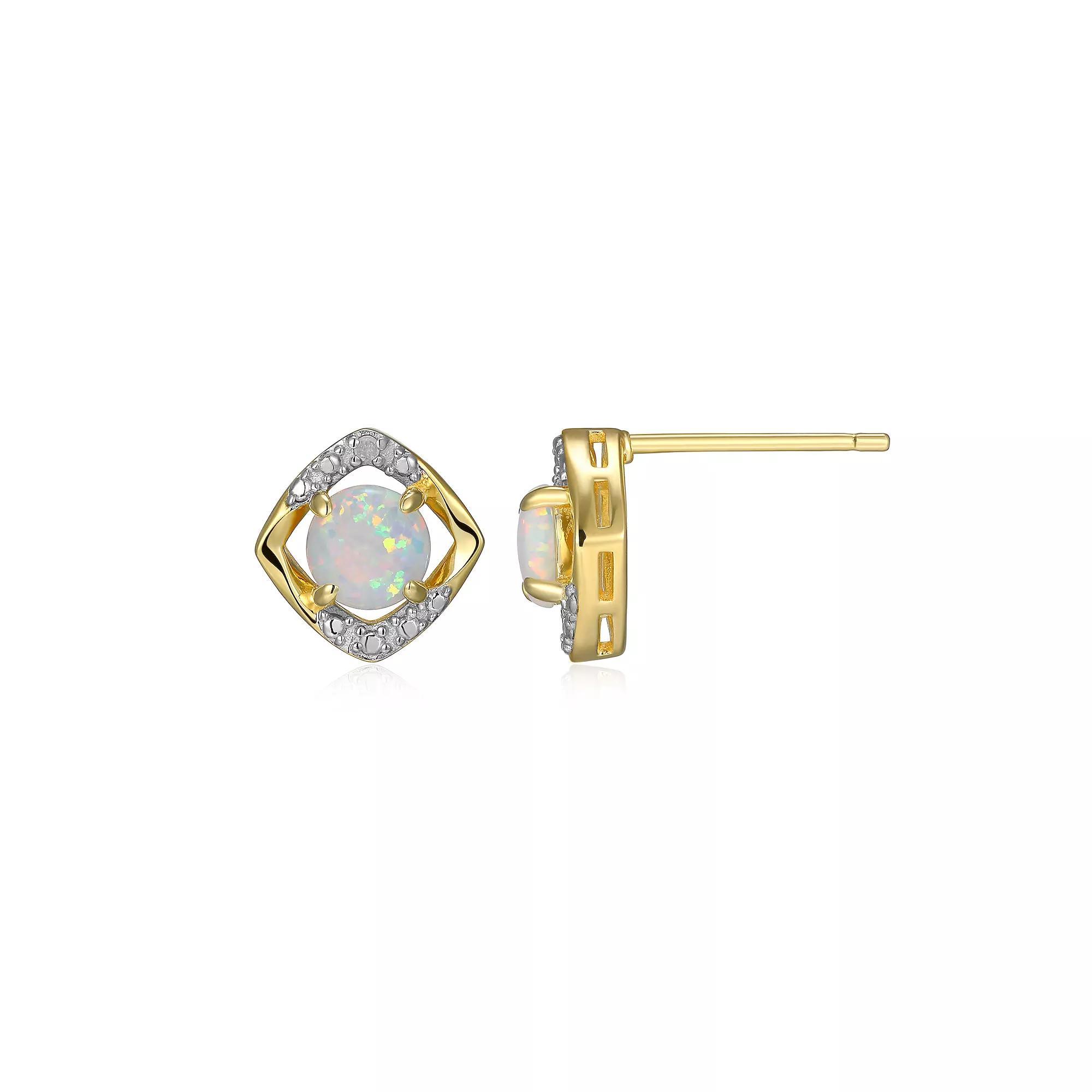 18k Gold Over Silver Gemstone & Diamond Accent Stud Earrings, Women's, October Created White Product Image