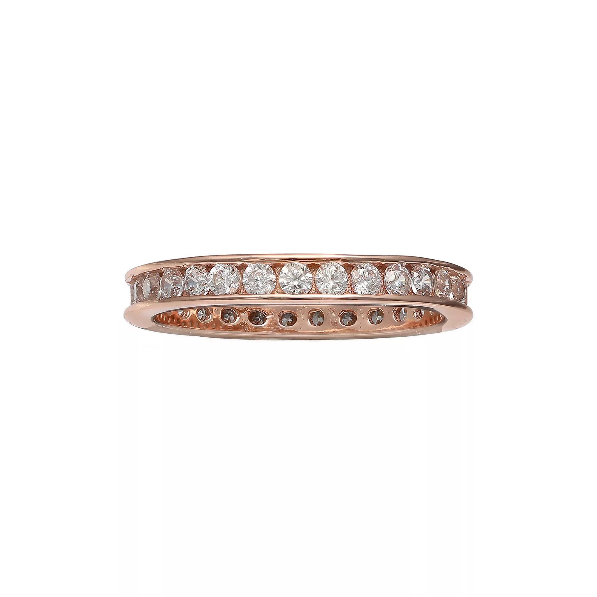 PRIMROSE 18k Rose Gold Over Silver Cubic Zirconia Eternity Band, Women's, Pink Tone Product Image
