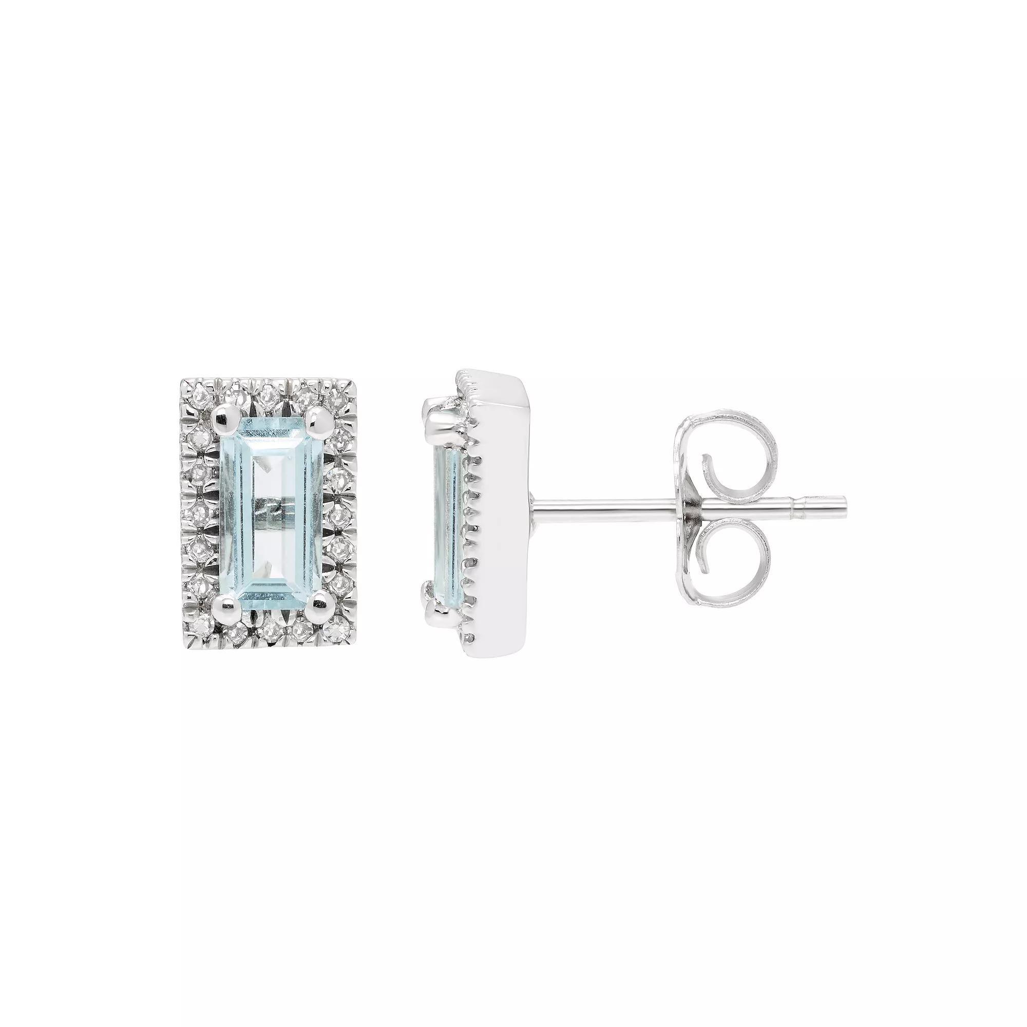 The Regal Collection 14k White Gold Aquamarine & Diamond Accent Earrings, Womens Product Image