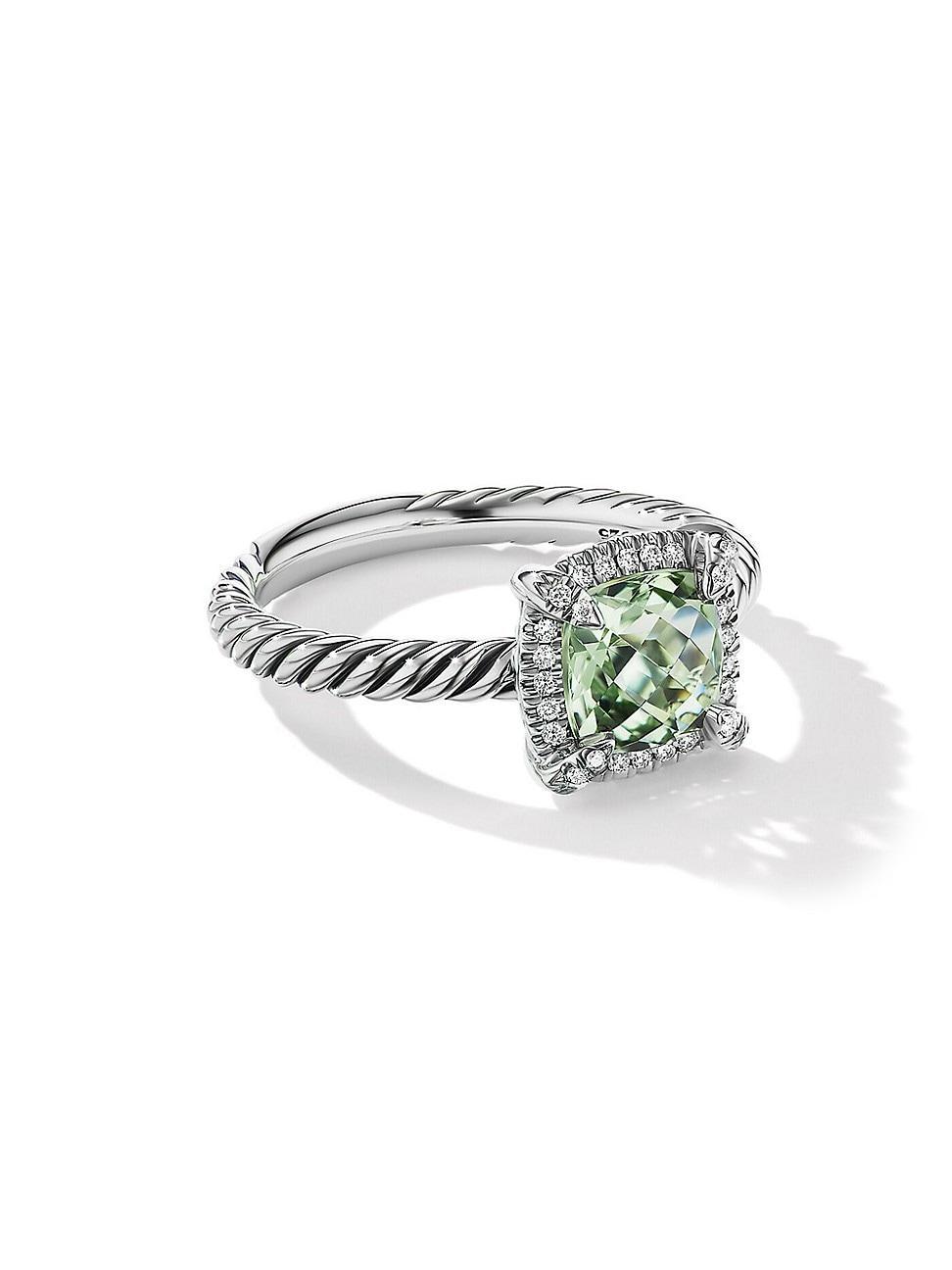 7mm Petite Chatelaine Pave Bezel Ring with Gemstone and Diamonds in Silver Product Image
