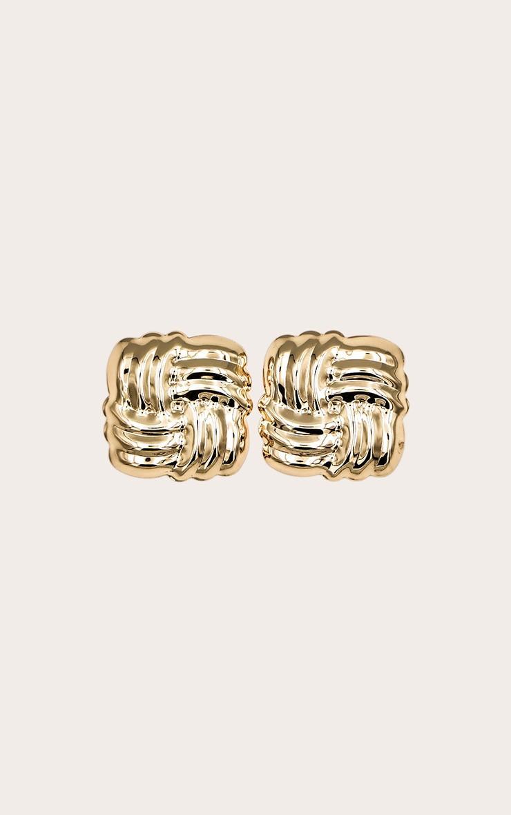 Gold Large Quilted Stud Earrings Product Image