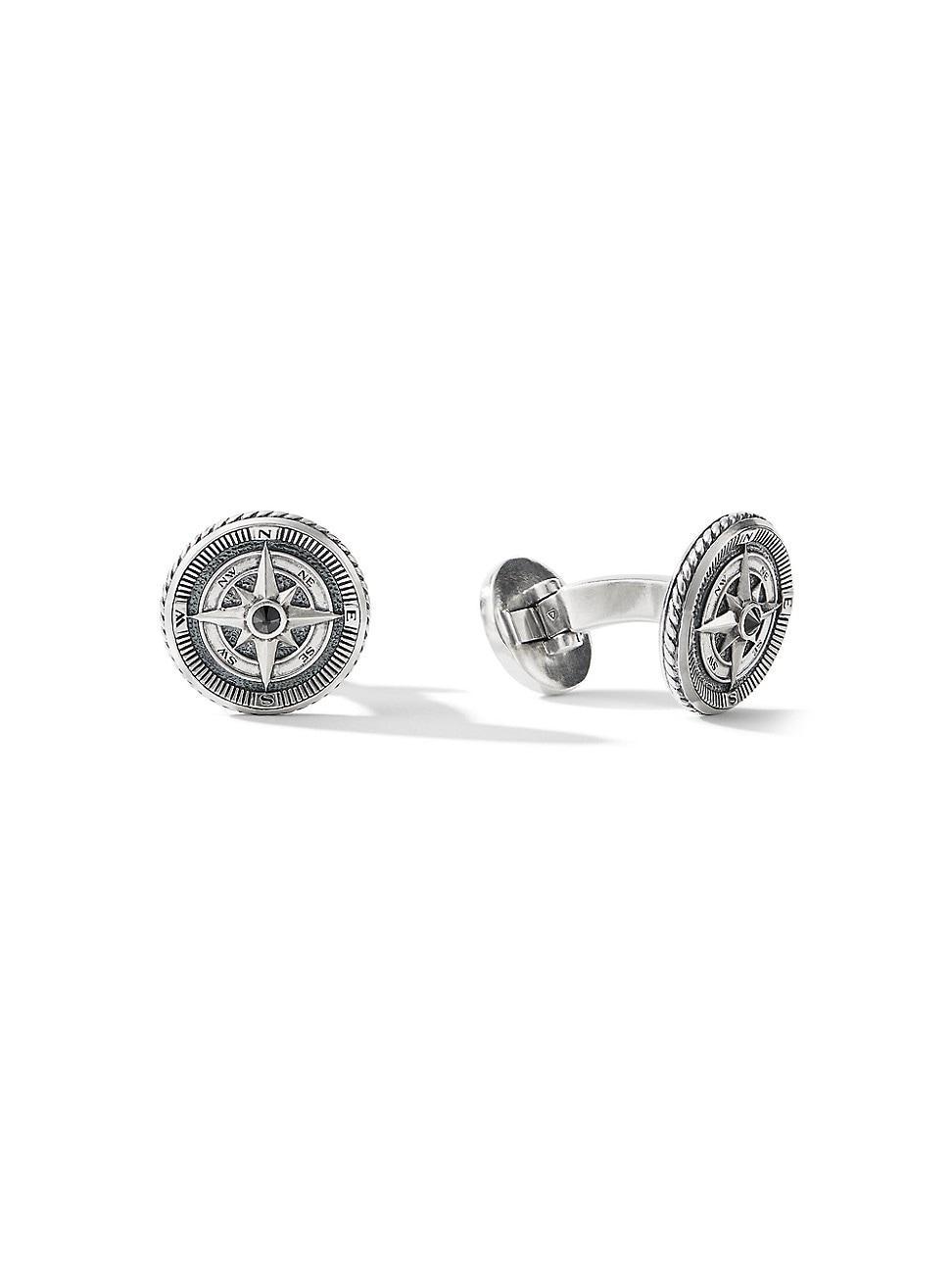 David Yurman Sterling Silver Maritime Compass Cufflinks with Black Diamonds Product Image
