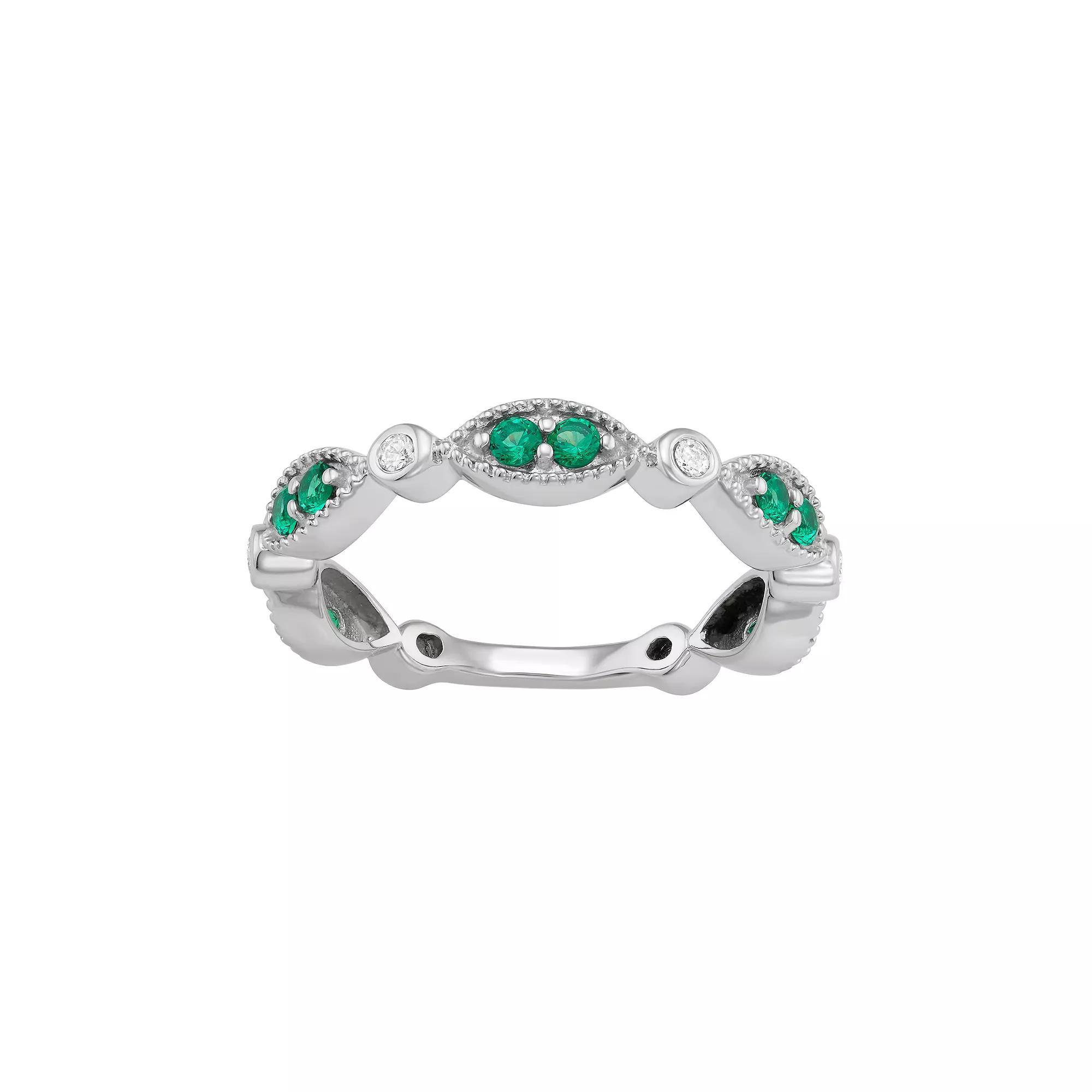 Jewelexcess Sterling Silver Lab-Created Emerald & Lab-Created White Sapphire Ring, Women's, Size: 8 Product Image