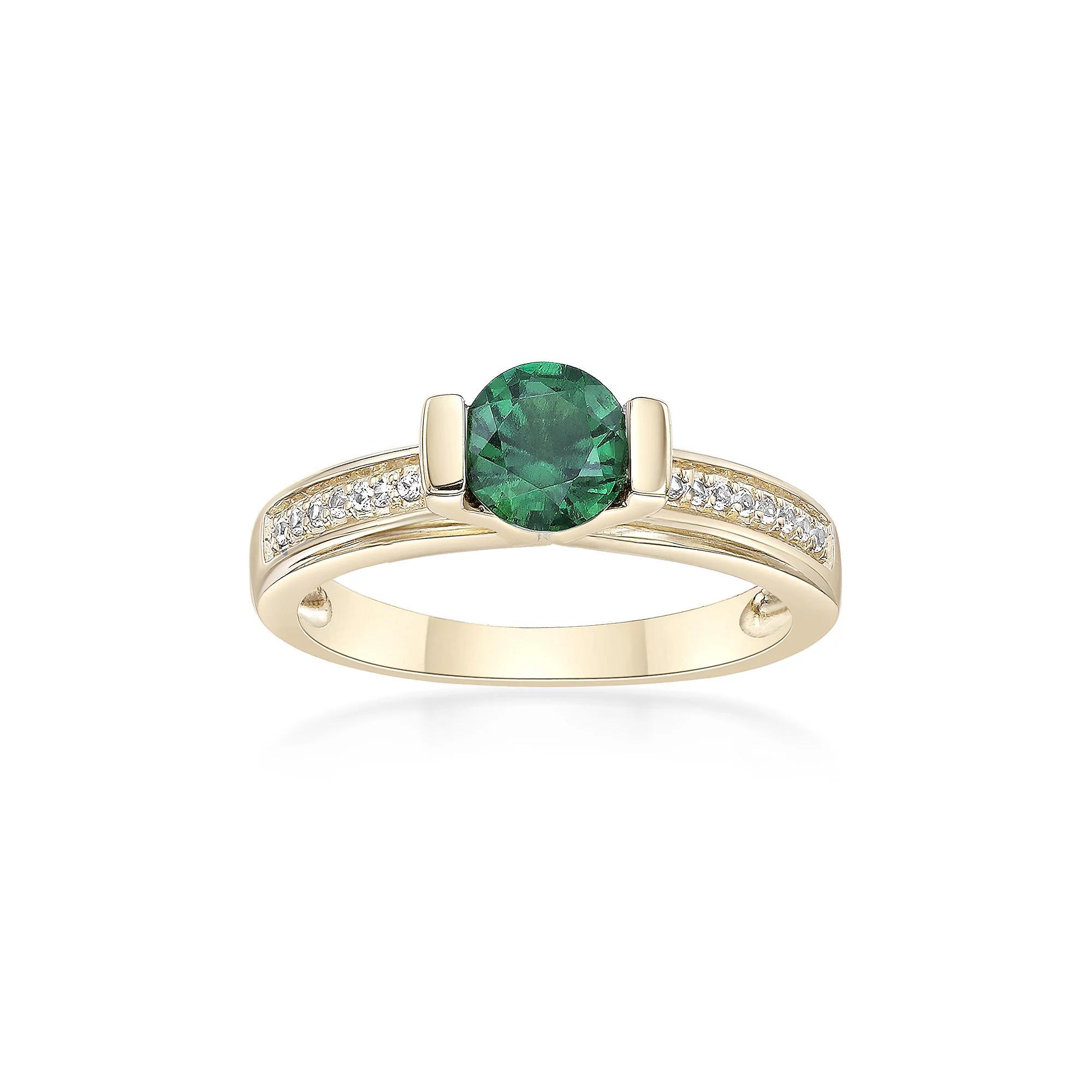 Gemminded 18k Gold Over Silver Lab-Created Emerald & Lab-Created White Sapphire Ring, Women's, Size: 6, Gold Tone Product Image