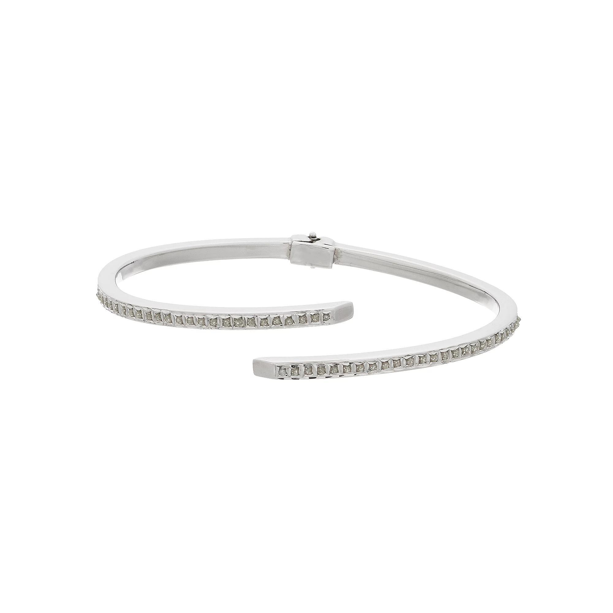 Diamond Mystique Platinum Over Silver Bypass Bangle Bracelet, Women's, Silver Tone Product Image