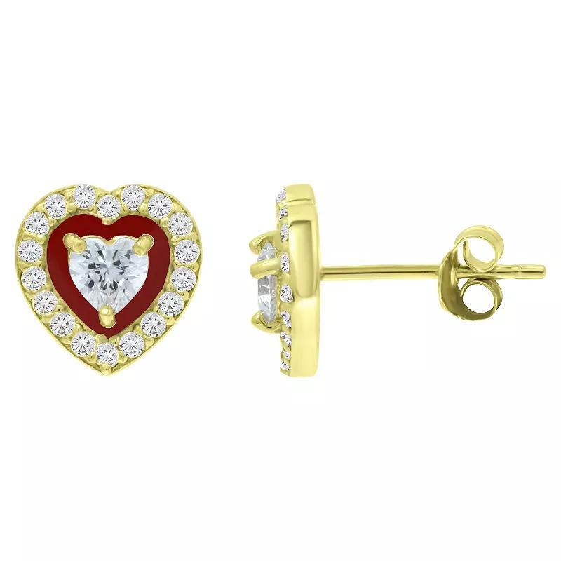 Aleure Precioso Sterling Silver Cubic Zirconia Heart Shaped Halo Stud Earrings, Women's, Black Product Image