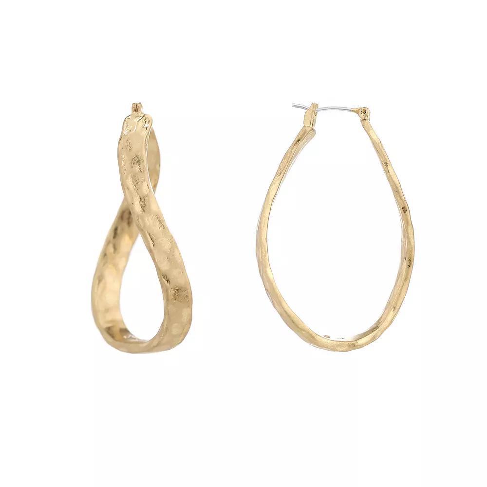 Bella Uno Worn Gold Wavy Oval Click Top Hoop Earrings, Women's, Gold Tone Product Image