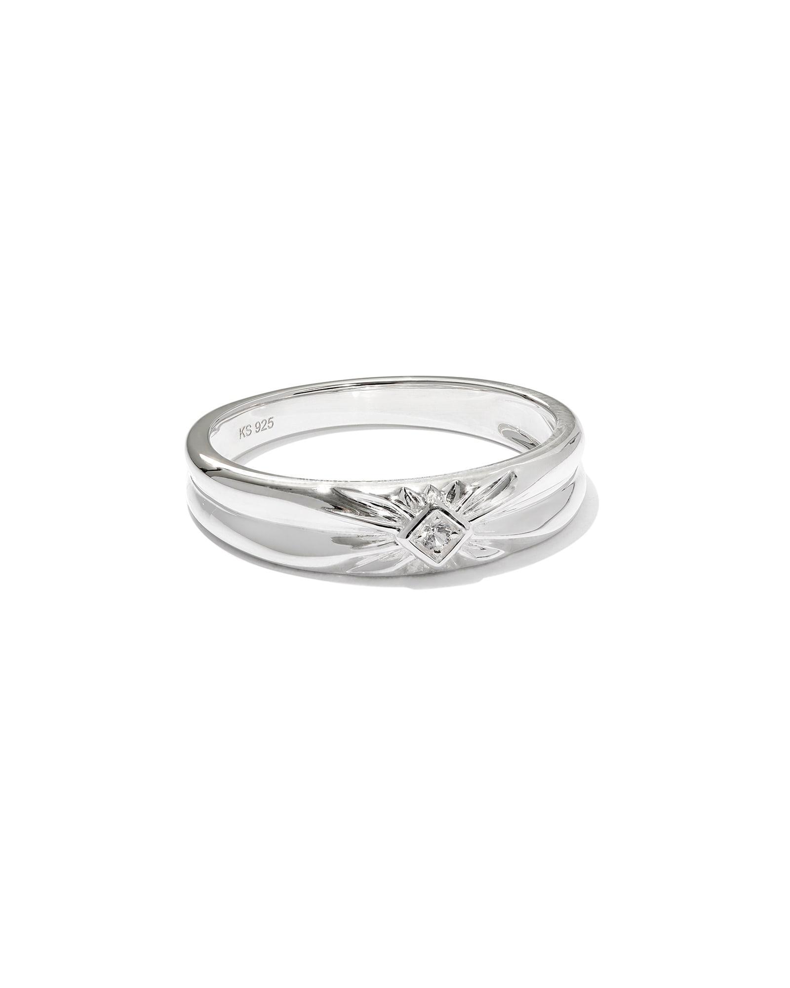 Maia Sterling Silver Square Bezel Band Ring in White Sapphire Product Image