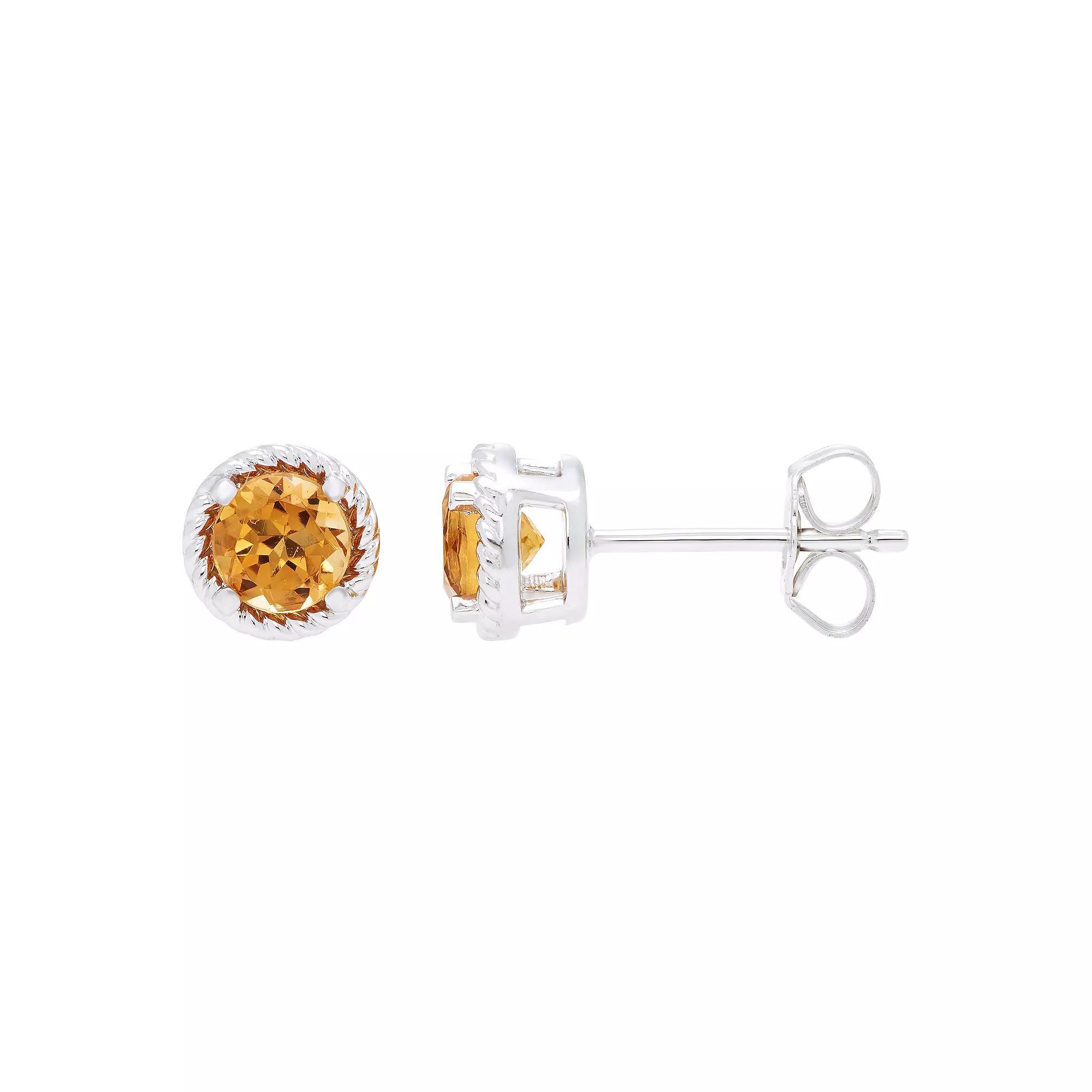 Boston Bay Diamonds Sterling Silver Genuine Citrine Rope Halo Stud Earrings, Women's Product Image